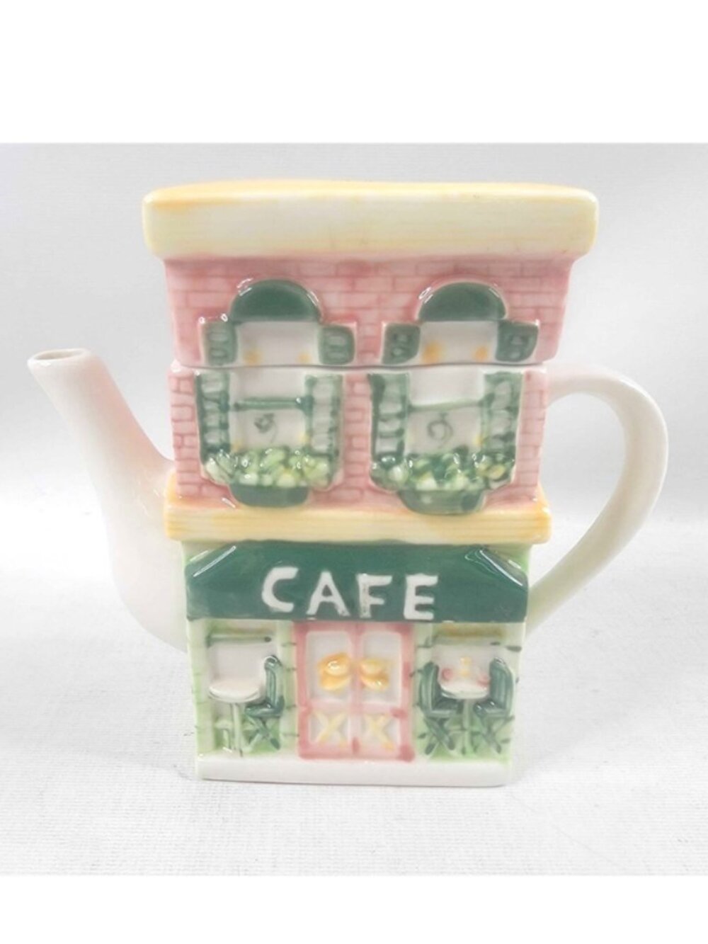 Twinings VINTAGE European Cafe Scene Decorative Teapot & Lid, H-6.25"xW-6.5"